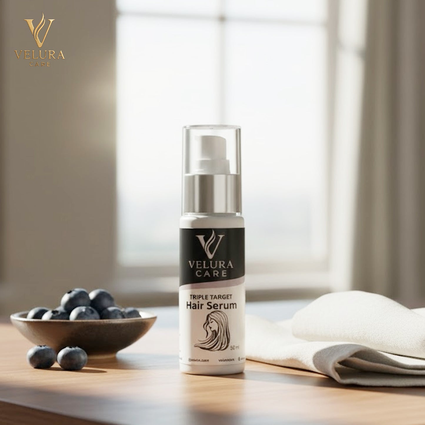 Velura Triple Target Hair Serum 50ml | Lightweight Frizz Control & Shine Booster